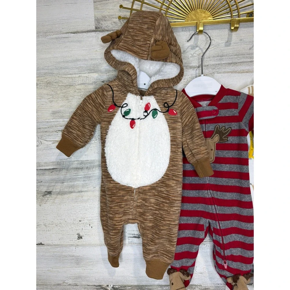 Carter's Fleece Sleepers Bundle Boys Newborn Multi Reindeer Safari Cozy